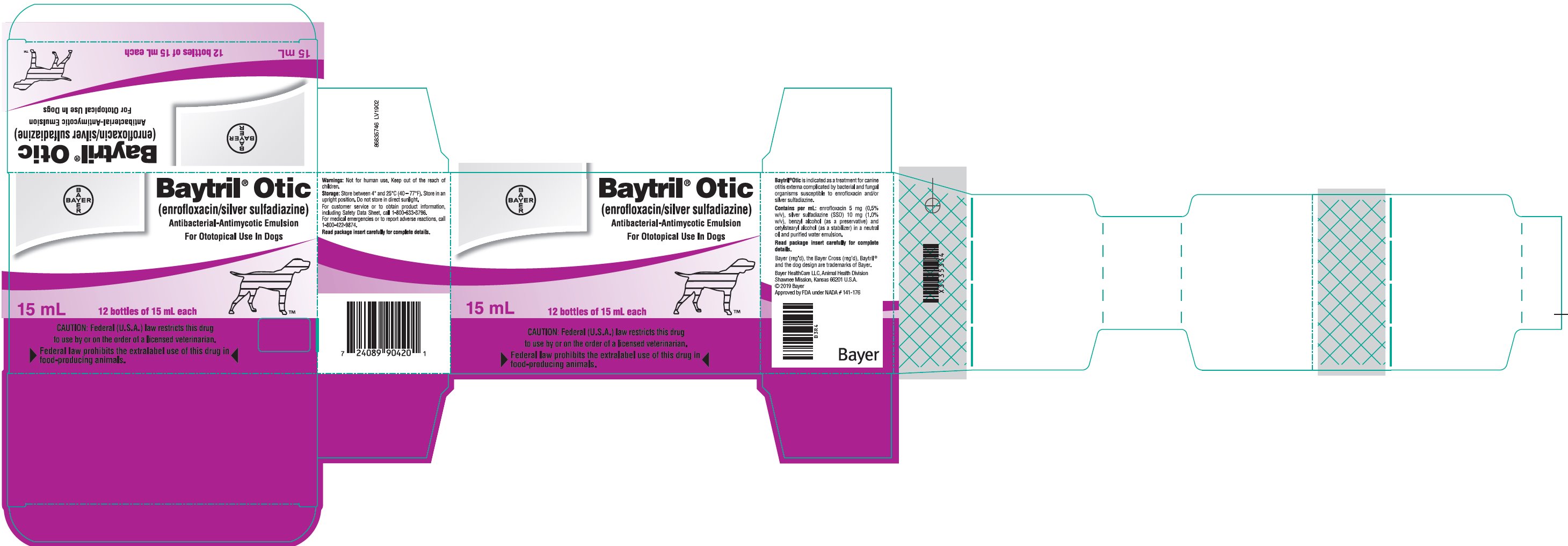 Baytril Otic (enrofloxacin/silver sulfadiazine) carton label