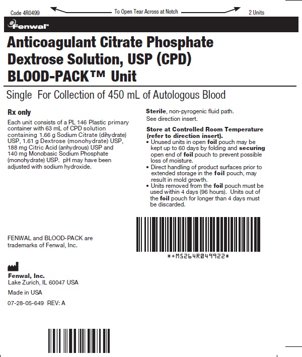 Anitcoagulant Citrate Phosphate Dextrose Solution, USP (CPD) BLOOD-PACK Unit label