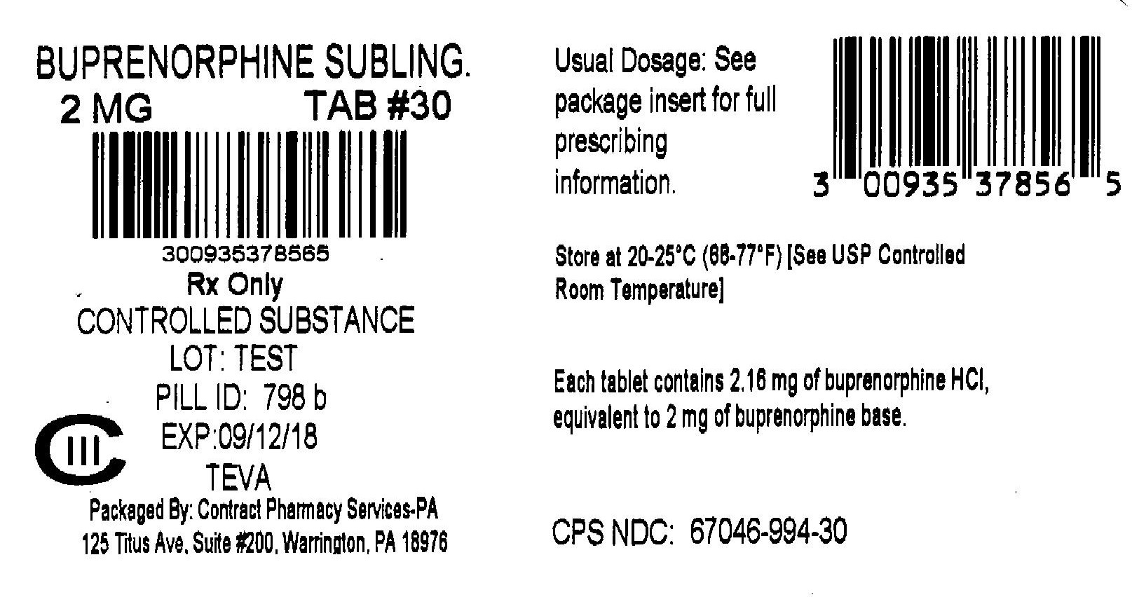 Buprenorphine Hydrochloride Sublingual Tablets 2 mg 30s Label 
