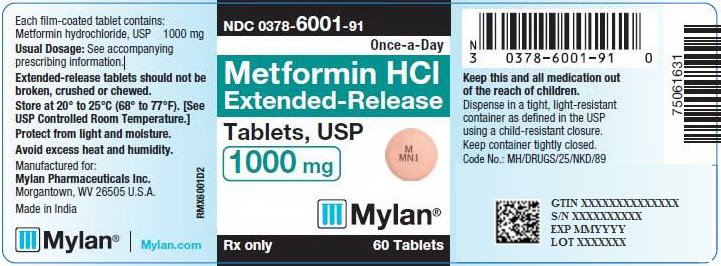 Metformin Hydrochloride Extended-Release Tablets 1000 mg Bottle Label