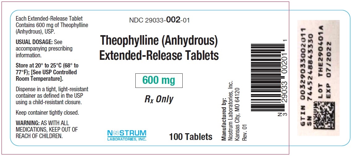 Theophylline (Anhydrous) Extended-Release Tablets 600 mg Bottle Label