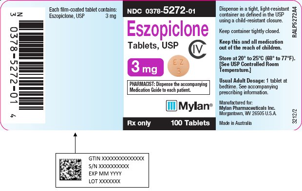 Eszopiclone Tablets 3 mg Bottle Label