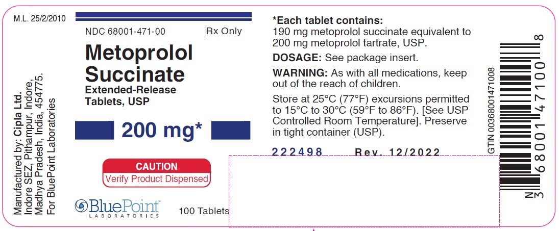 Label: Metoprolol Succinate ER tablets USP 200 mg
