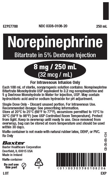 Representative Norepinephrene Container Label  0338-0108-20