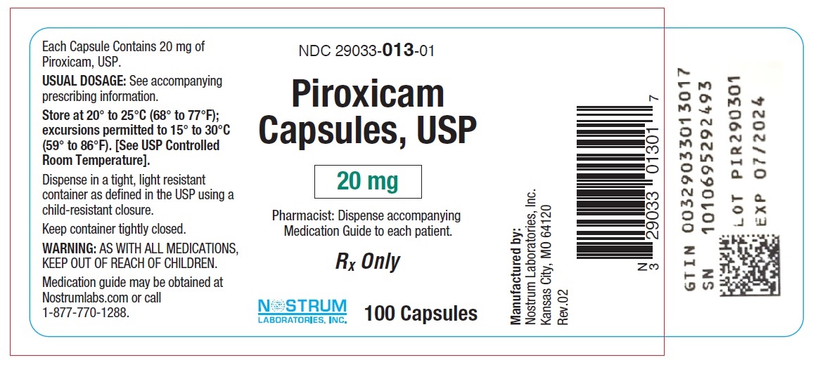 Piroxicam Capsules 20 mg Bottle Label