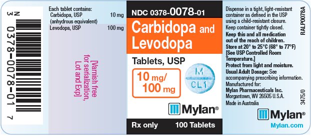 Carbidopa and Levodopa Tablets, USP 10 mg/100 mg Bottle Label