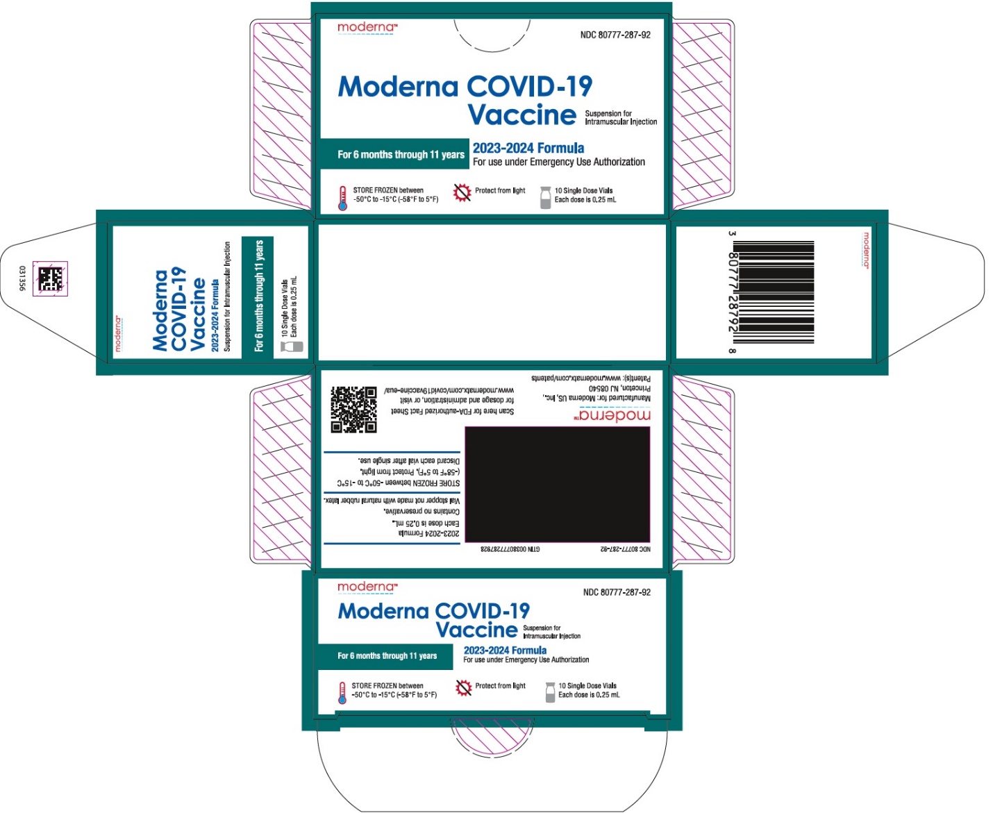 Moderna COVID-19 Vaccine 2023-2024 Formula Suspension for Intramuscular Injection Single Dose Vial Carton 0.25 mL