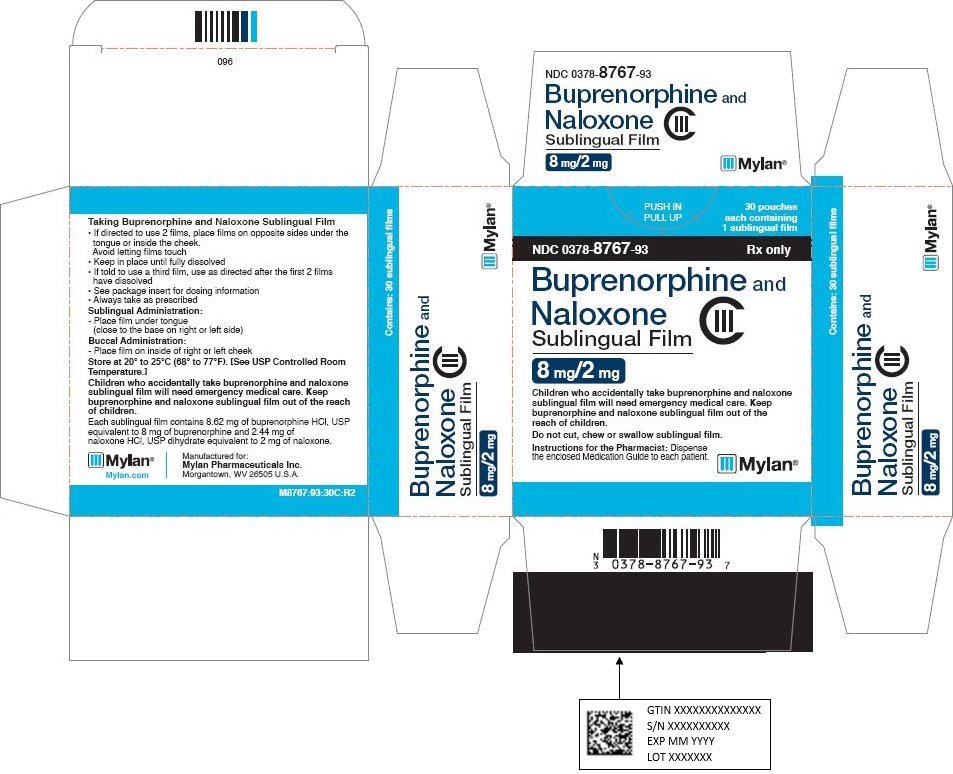 Buprenorphine and Naloxone Sublingual Film 8 mg/2 mg Carton Label