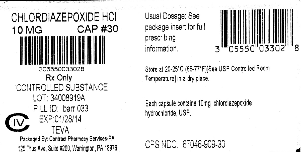 Chlordiazepoxide Hydrochloride Capsules USP 10 mg, CIV, 100s Label