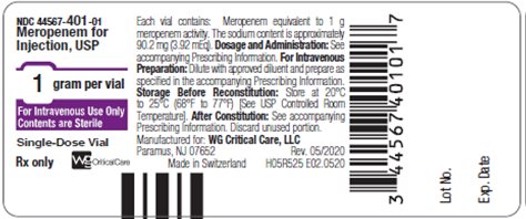Meropenem for Injection, USP 1 gram vail label image