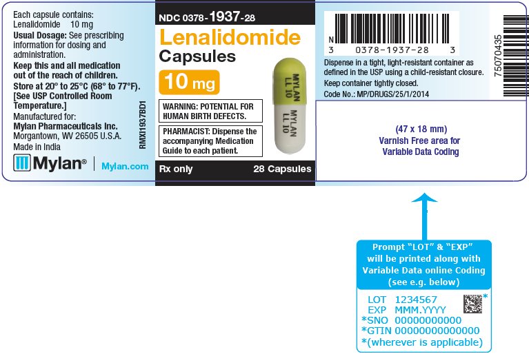 Lenalidomide Capsules 10 mg Bottle Label