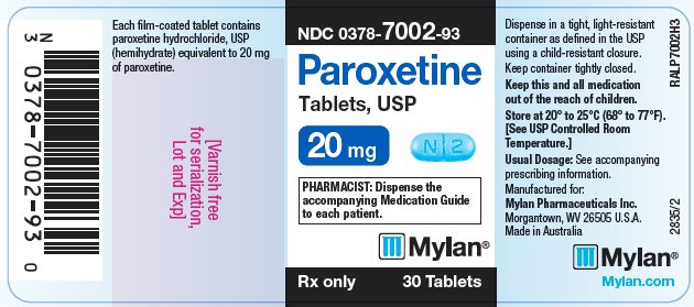 Paroxetine Tablets, USP 20 mg Bottle Label