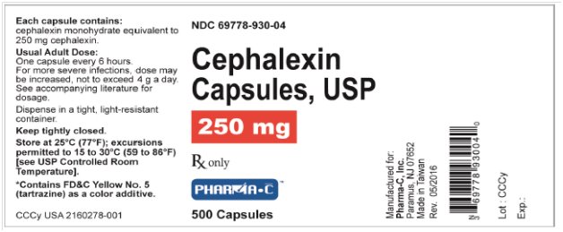 Cephalexin Capsules, USP 250 mg 500s label