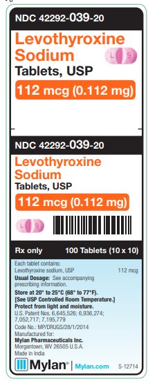 Levothyroxine Sodium 112 mcg (0.112 mg) Tablets Unit Carton Label