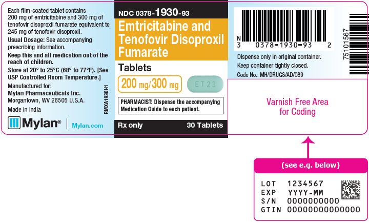 Emtricitabine and Tenofovir Disoproxil Fumarate Tablets 200 mg/300 mg Bottle Label