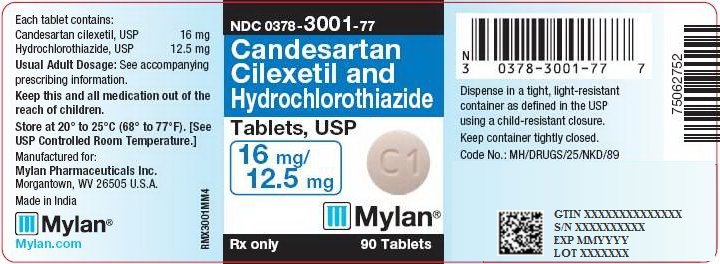 Candesartan and HCTZ Tablets 16 mg/12.5  mg Bottle Label