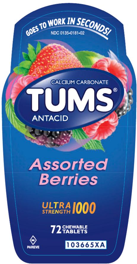 Tums Ultra Assorted Berries 72 count front label
