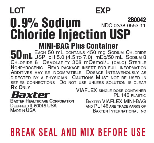 0.9% Sodium Chloride Injection USP Container Label NDC 0338-0553-11