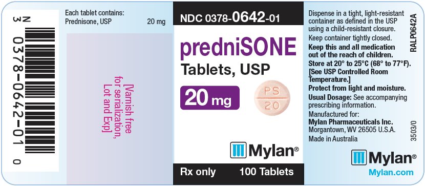Prednisone Tablets, USP 20  mg Bottle Label