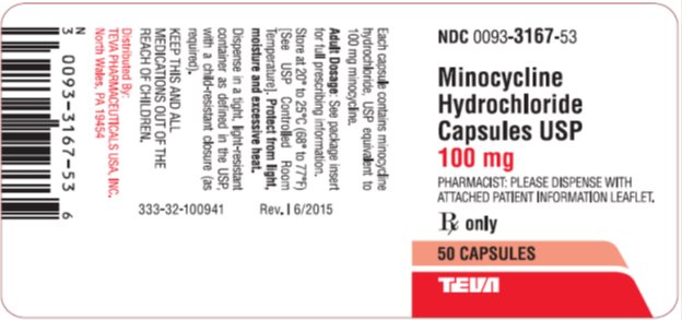 Minocycline Hydrochloride Capsules USP 100 mg 50s Label