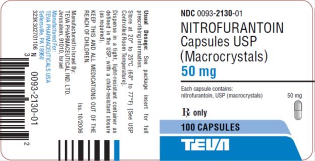 Nitrofurantoin Capsules USP (macrocrystals) 50 mg, 100s Label