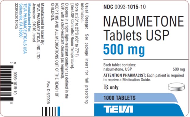 Nabumetone Tablets USP 500 mg 1000s Label