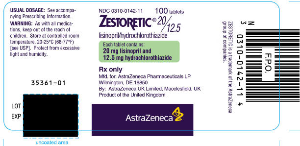 ZESTORETIC 20/12.5 Bottle Label 100 tablets