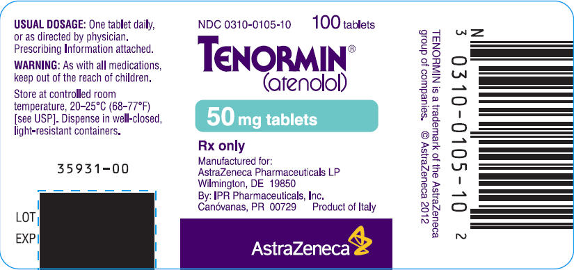 TENORMIN 50 mg tablets Bottle Label 100 tablets