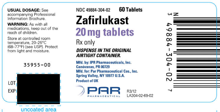 Zafirlukast 20 mg tablets Bottle Label 60 Tablets