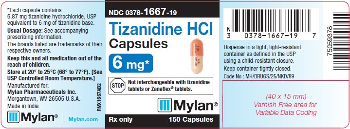 Tizanidine Hydrochloride Capsules 6 mg Bottle Label
