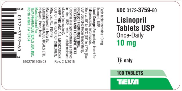 Lisinopril Tablets USP Once-Daily 10 mg, 100s Label