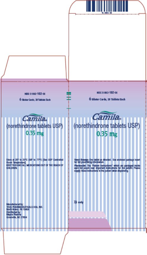 Camila® (norethindrone tablets USP) 0.35 mg, 6 Blister Cards 28 Tablets Each, Carton, Part 1 of 2