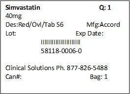 Simvastatin 40mg 1 count packet label