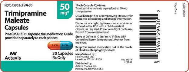 Trimipramine Maleate Capsules, 50 mg, 30 Count, Rev. 10/14