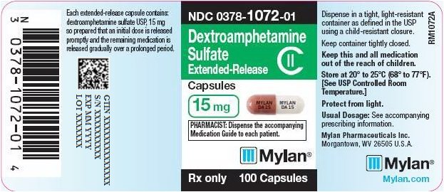 Dextroamphetamine Sulfate Extended-Release Capsules 15 mg Bottle Label