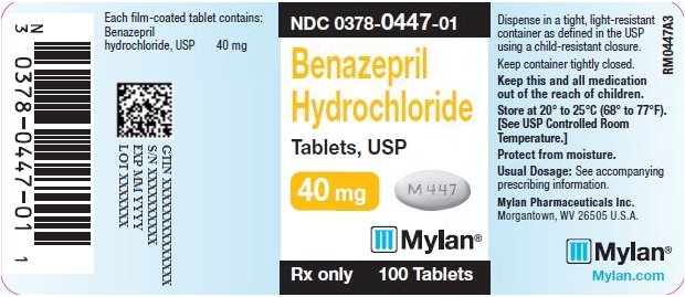 Benazepril Hydrochloride Tablets 40 mg Bottle Label