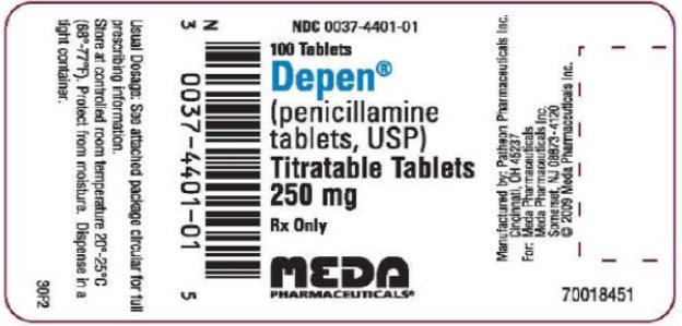 Depen (penicillamine tablets, USP) Titratable Tablets 250 mg Label