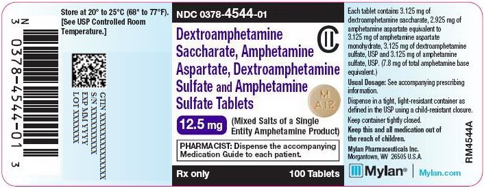 Dextroamphetamine Saccharate, Amphetamine Aspartate, Dextroamphetamine Sulfate and Amphetamine Sulfate Tablets 12.5 mg Bottle Label