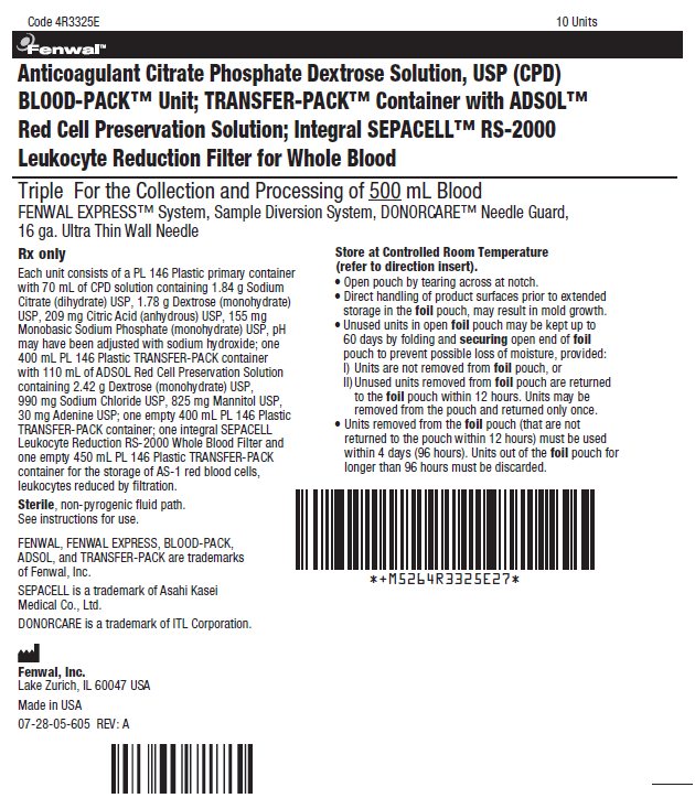 Anticoagulant Citrate Phosphate Dextrose Solution, USP (CPD) bBLOOD-PACK™ Unit; TRANSFER-PACK™ Container with ADSOL™ Red Cell Preservation Solution; Integral SEPACELL™ RS-2000 Leukocyte Reduction Filter for Whole Blood label