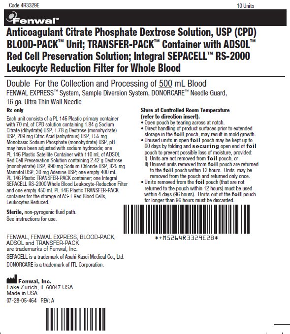 Anticoagulant Citrate Phosphate Dextrose Solution, USP (CPD) BLOOD-PACK™ Unit; TRANSFER-PACK™ Container with ADSOL™ Red Cell Preservation Solution; Integral SEPACELL™ RS-2000 Leukocyte Reduction Filter for Whole Blood label