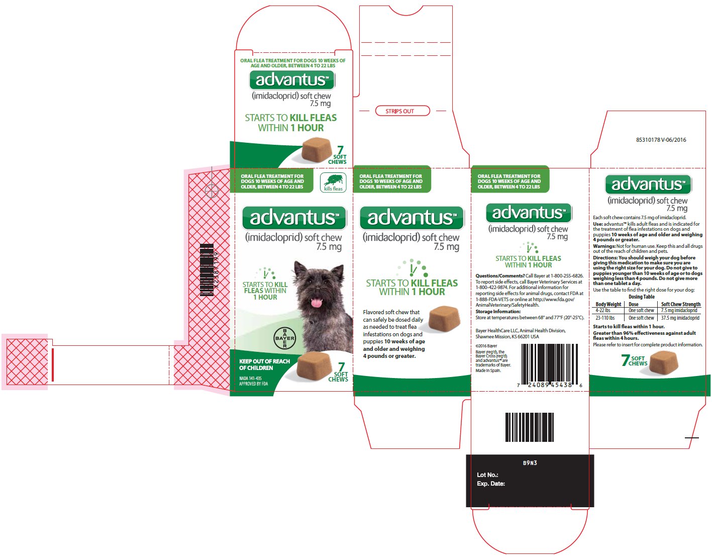 advantus™ (imidacloprid) soft chew 7.5 mg carton label