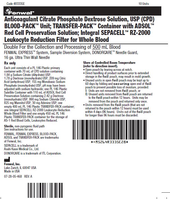 Anticoagulant Citrate Phosphate Dextrose Solution, USP (CPD) BLOOD-PACK™ Unit; TRANSFER-PACK™ Container with ADSOL™ Red Cell Preservation Solution; Integral SEPACELL™ RZ-2000 Leukocyte Reduction Filter for Whole Blood label