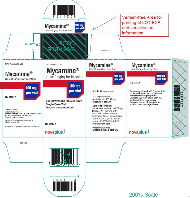 Mycamine (micafungin) for injection 100 mg per vial carton label