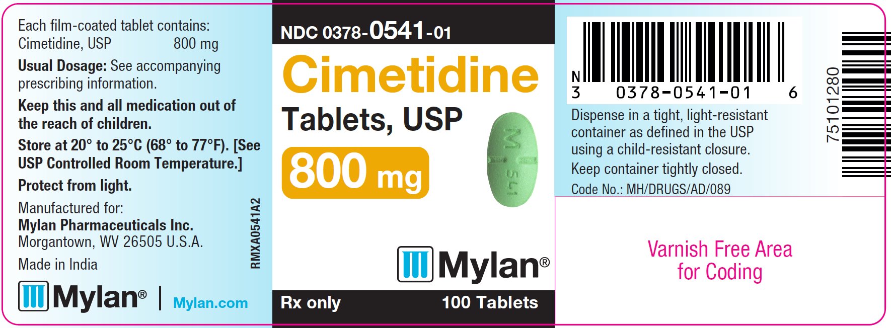 Cimetidine Tablets 800 mg Bottle Label