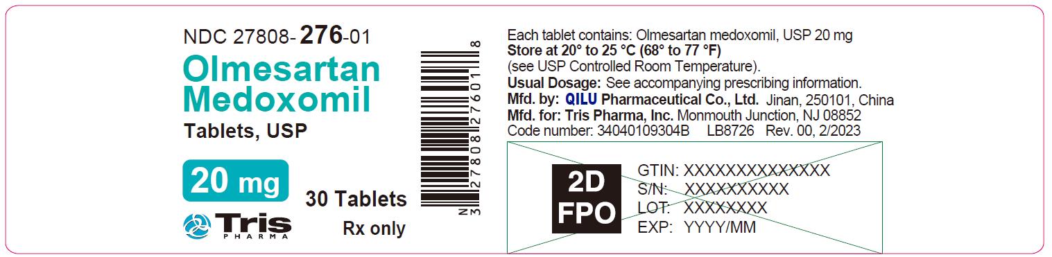 Olmesartan Medoxomil Tablets 20 mg Bottle Label - 30 Tablets