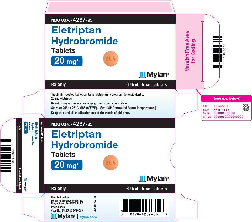 Eletriptan Hydrobromide Tablets 20 mg Bottle Label