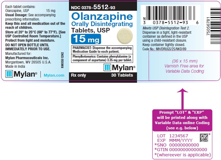 Olanzapine Orally Disintegrating Tablets 15 mg Bottle Label