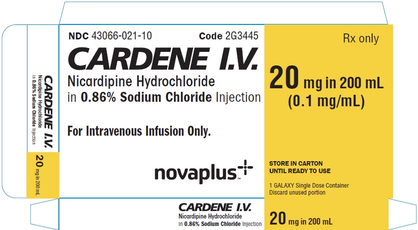 CARDENE Representative 20 mg Carton Label 1 of 2  NDC 43066-021-10