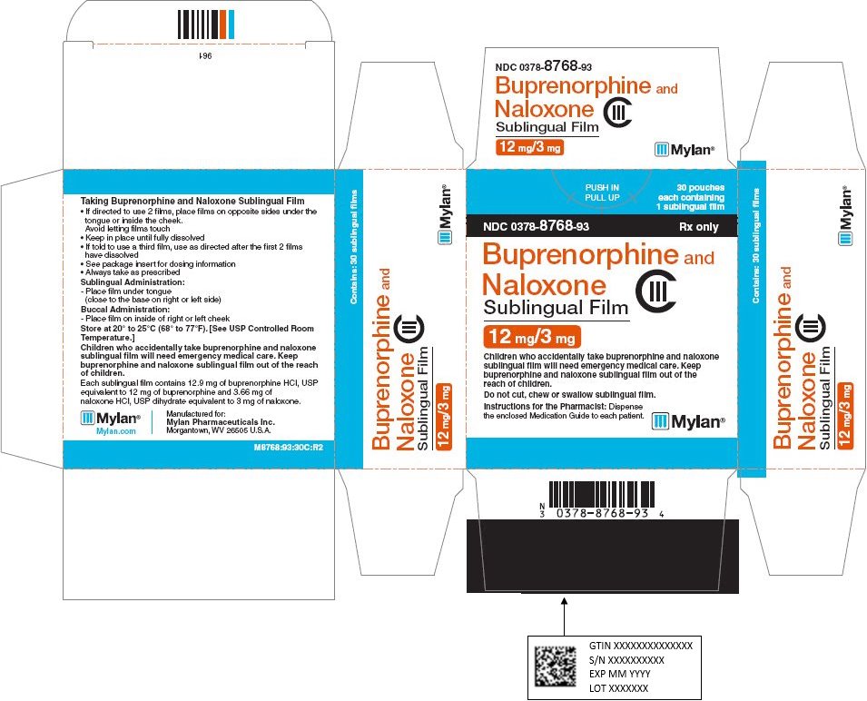 Buprenorphine and Naloxone Sublingual Film 12 mg/3 mg Carton Label