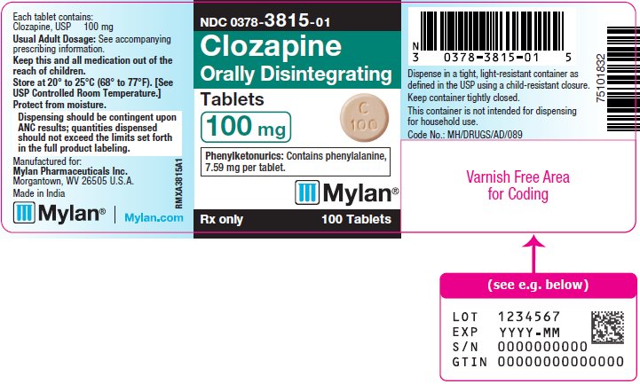 Clozapine Orally Disintegrating Tablets 100 mg Bottle Label